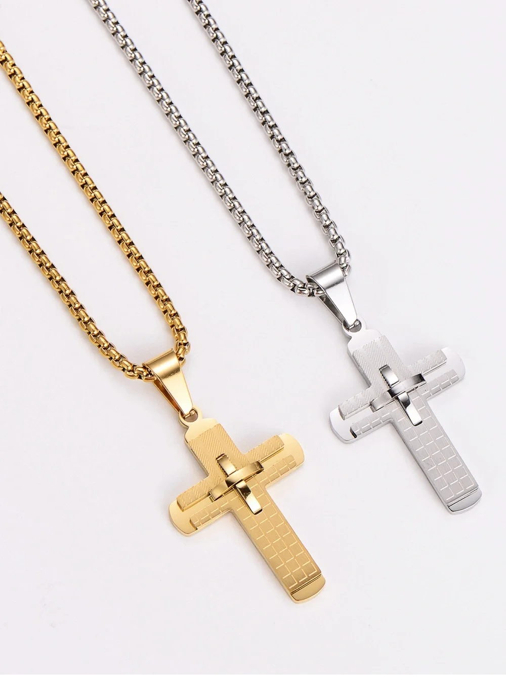 Silver Plated 3D Cross Pendant Necklace